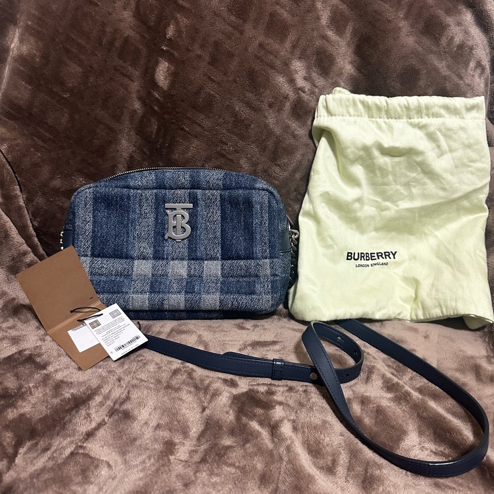 Authentic Burberry Lola small Blue Denim Camera Bag